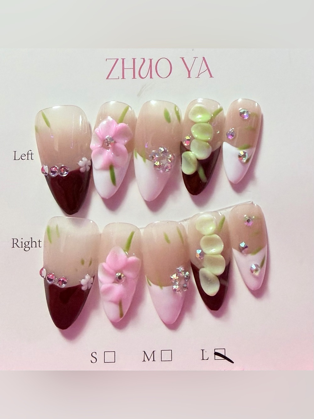Pink & Green Floral Press-On Nail Set